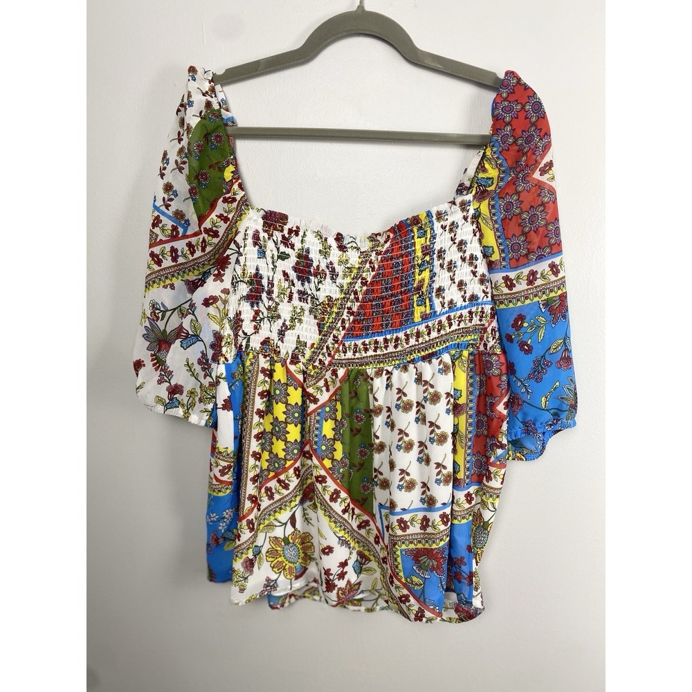 NWT Woman's Top Semi-Sheer Patchwork Floral BOHO Festival Lightweight Size M - Picture 5 of 10